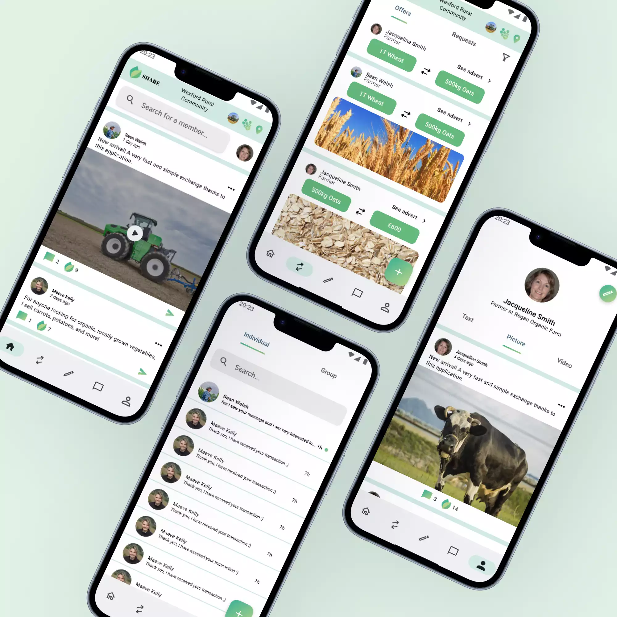 mockup d'un écran de téléphone d'iPhone 14 Pro montrant une page de l'applicaion mobile SHARE